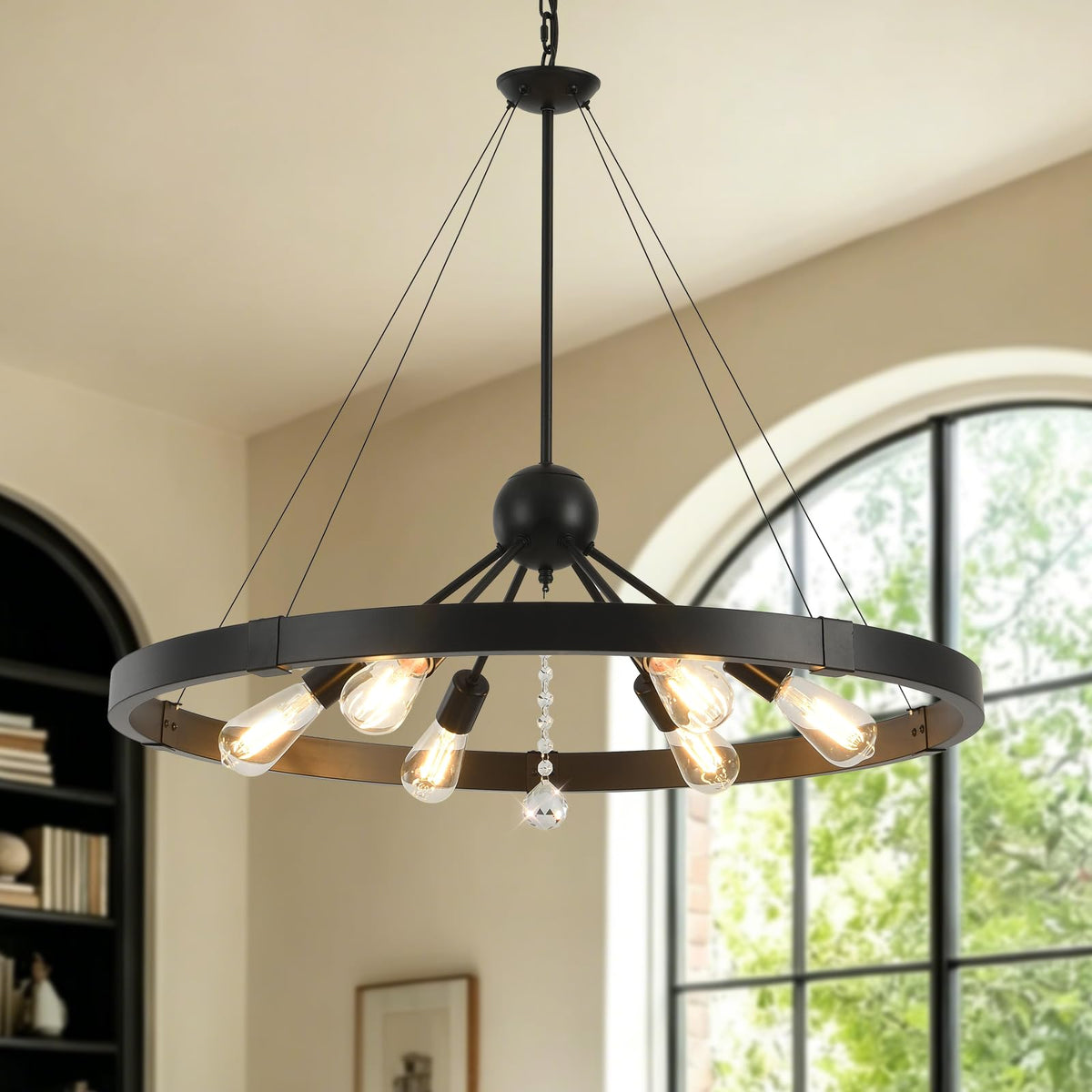Black Wegan Wheel Chandelier 31.5" (Black / 31.5 inch)