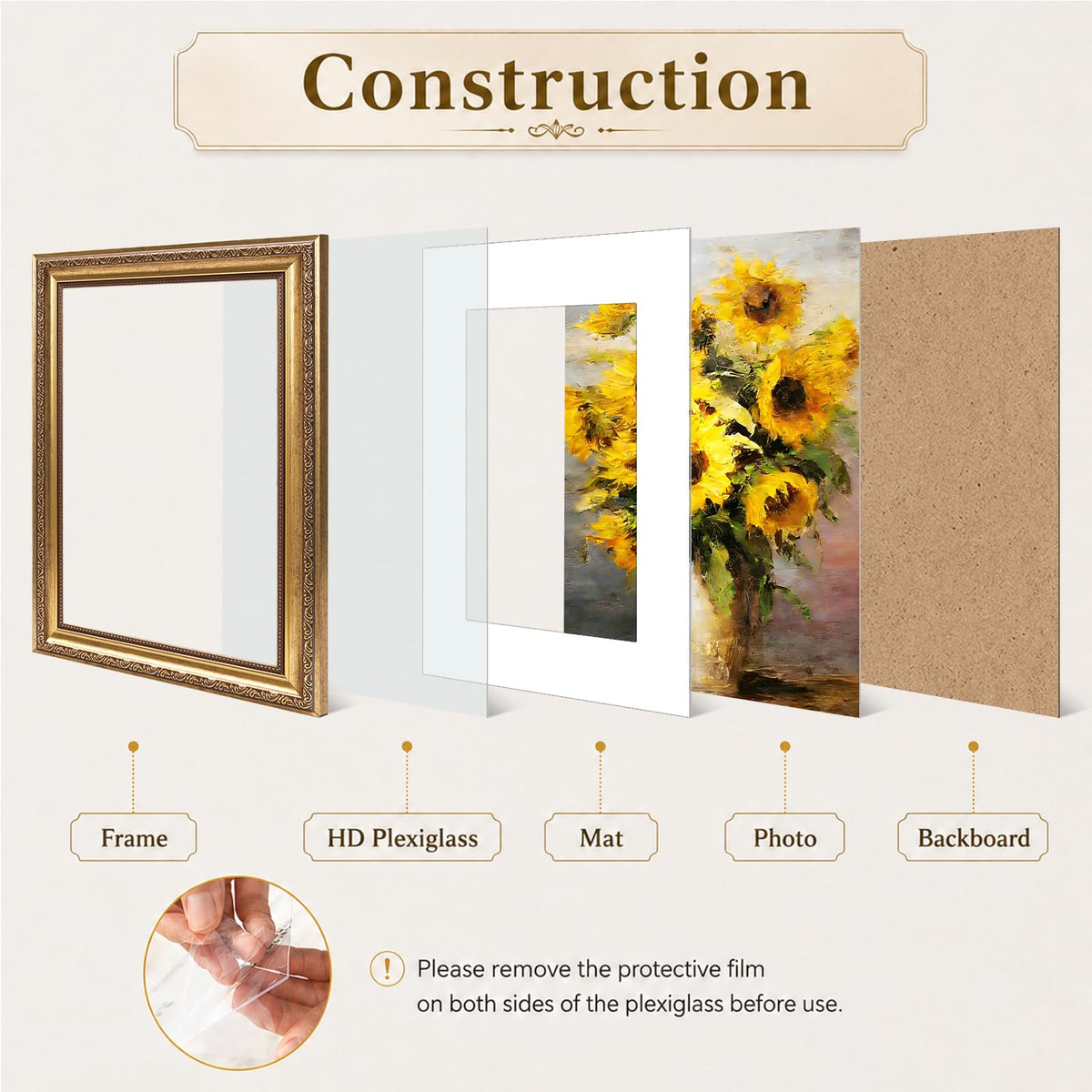 8x12 Vintage Picture Frame with 6x8 Mat Set of 2 (Gold / 8x12 inch)