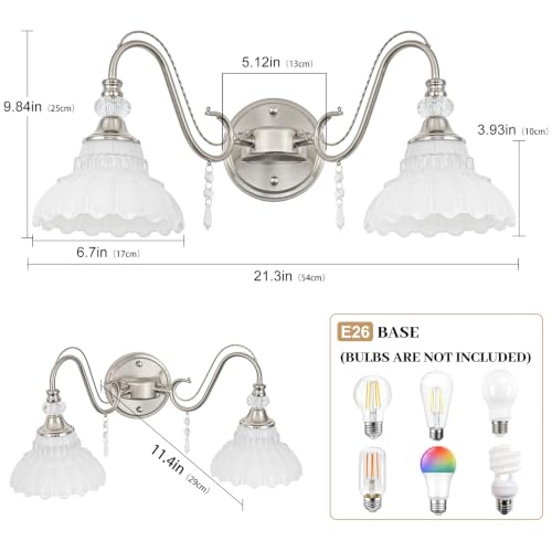 Brushed Nickel Bathroom Vanity Light (Nickel and White / 2-Light)