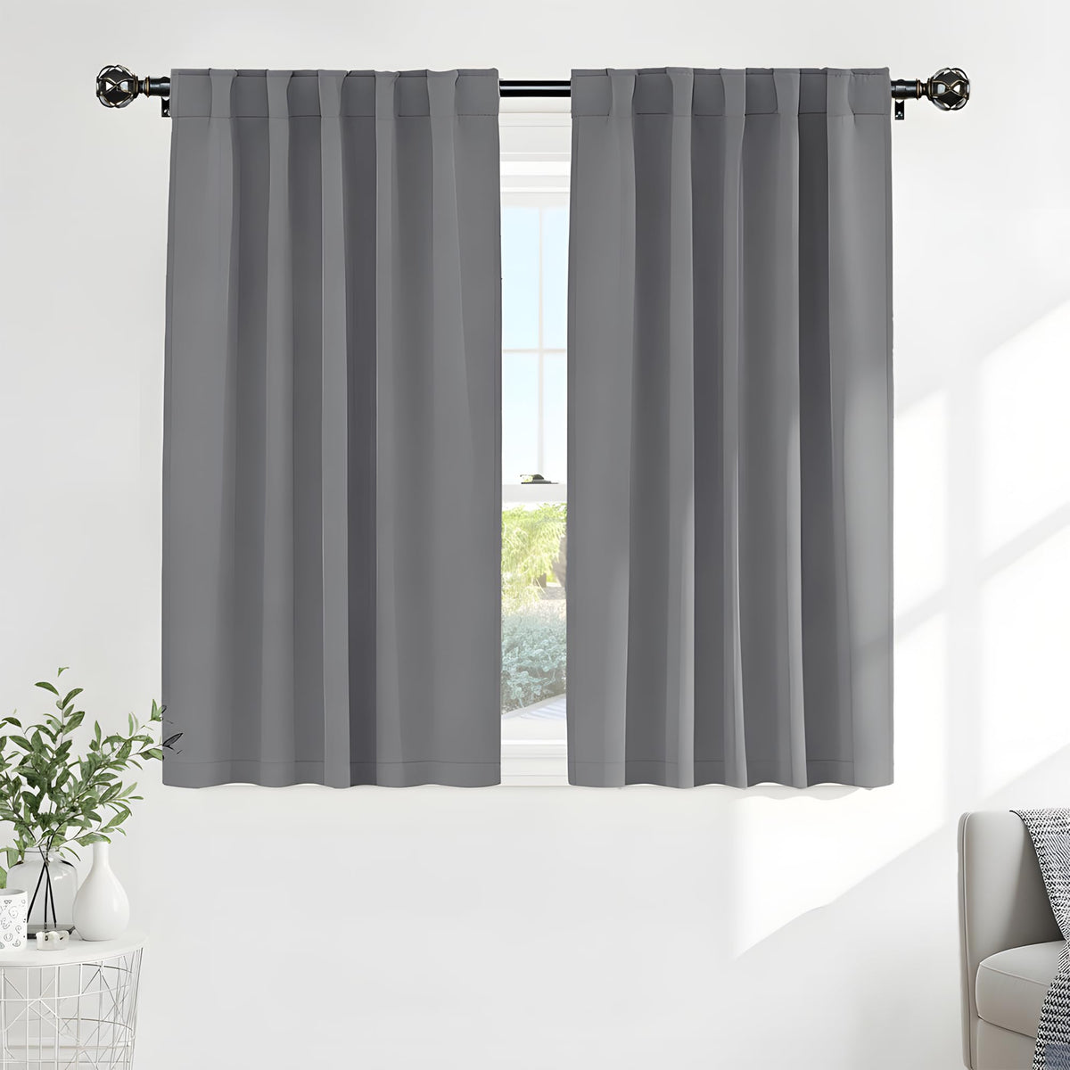 Black Out Curtains 48 inch Long for Short Small Window (Silver Grey / 42"W x 48"L (Pack of 2))