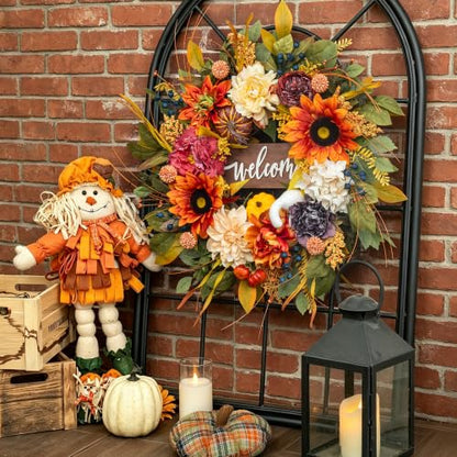Artificial Harvest Fall Wreaths for Front Door 24 Inch Autumn Wreath (Fall Welcome Wreath)