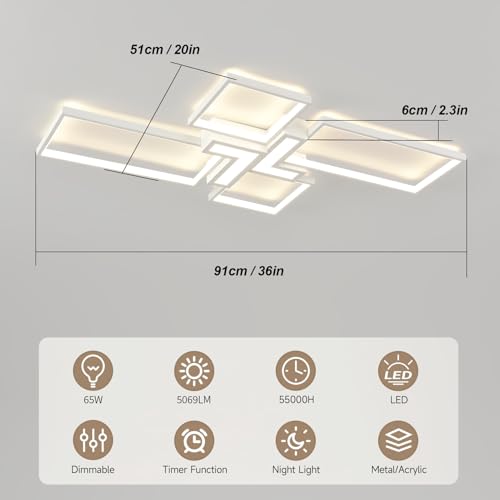 Modern Ceiling Light 35'' 65W 3000K (White / 35 in)