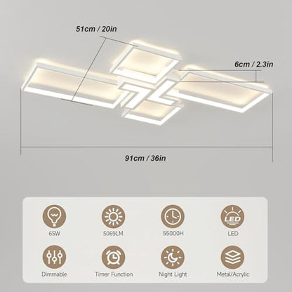 Modern Ceiling Light 35'' 65W 3000K (White / 35 in)