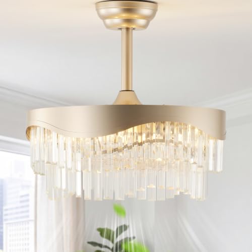 20" Gold Crystal Fandelier Ceiling Fan with Light