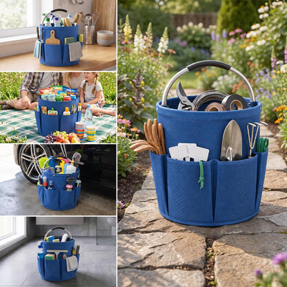 Foldable 4.5Gallon Cleaning Caddy Organizer with 6 Pockets (Blue)