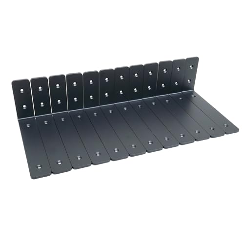 Kingsley 4 x 8 Inch Heavy Duty Shelf Brackets; Pack of 12; 5mm Solid Mild Steel L Bracket; Brackets for Shelves; Matte Black Wall Brackets for Shelves; 1.5" Wide; with Mounting Screws (4" x 8" Brackets)