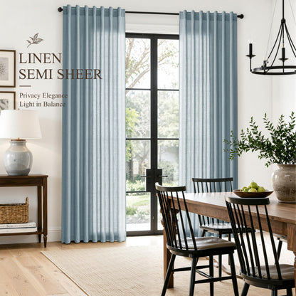 Blue Linen Curtains 72 Inches Long Drape for Living Room 2 Panels (Blue / 52"W x 72"L (Pack of 2))