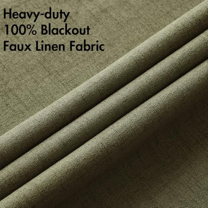 100% Blackout Linen Curtains for Bedroom 52x96 Light Olive Green (Light Olive Green / 52"W x 96"L (Pack of 2))