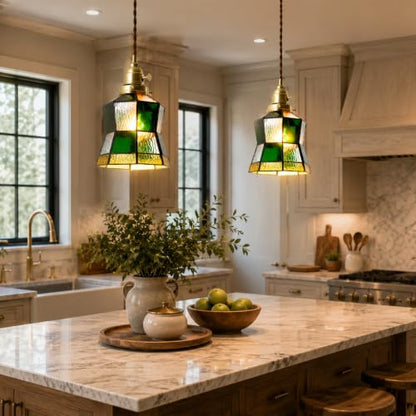 Pendant Light with Stained Glass Lmapshade