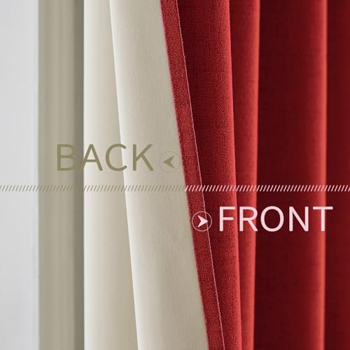 100% Blackout Linen Curtains for Bedroom 52x72 Inches Red (Red / 52"W x 72"L (Pack of 2))