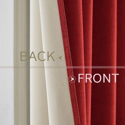 100% Blackout Linen Curtains for Bedroom 52x72 Inches Red (Red / 52"W x 72"L (Pack of 2))