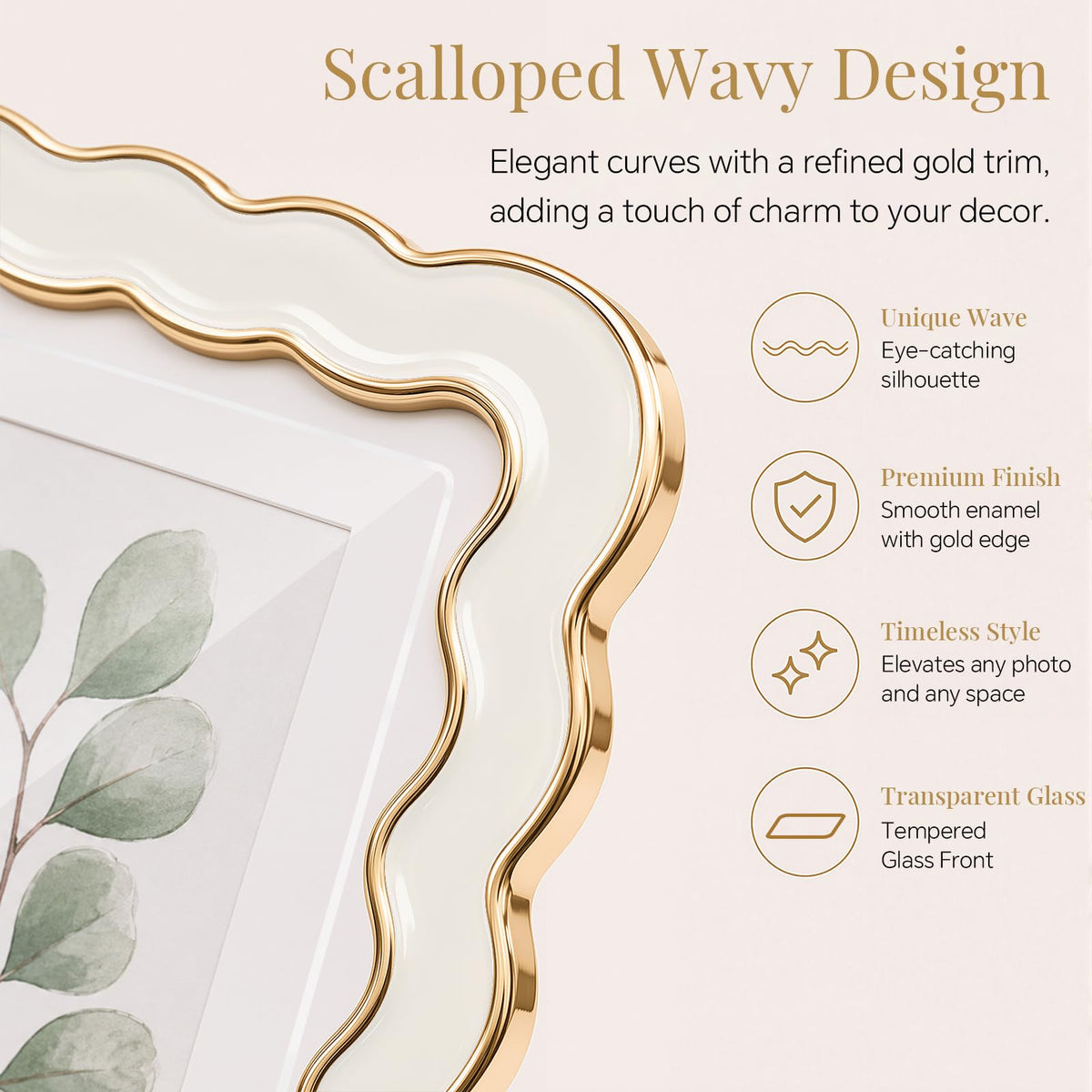 8x10 Scalloped Wavy Metal Picture Frame (Cloud Ivory / 8x10)
