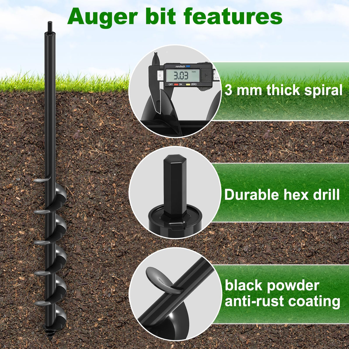 Auger Drill Bit for Planting 3″ x 32″ (3″ x 32″)