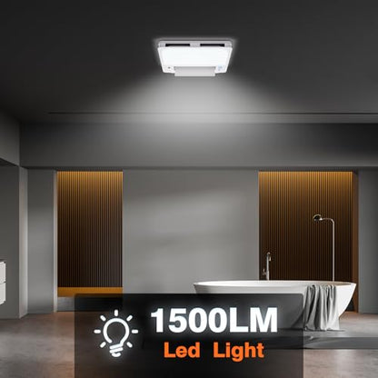 5-in-1 Bathroom Exhaust Fan with Light and Heater, Smart Humidity Sensor, 190 CFM 1.0 Sone Quiet Vent Fan, 1800W Fast Heating, 1500LM LED Light, Remote Control, UL Certified