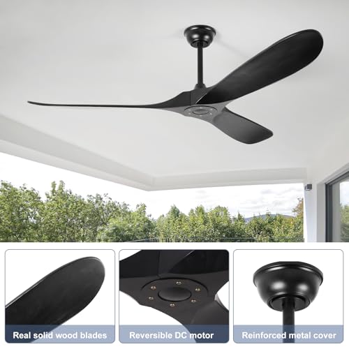 60'' Solid Wood Ceiling Fans without Light (60 inch / Black)