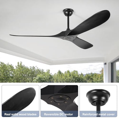 60'' Solid Wood Ceiling Fans without Light (60 inch / Black)
