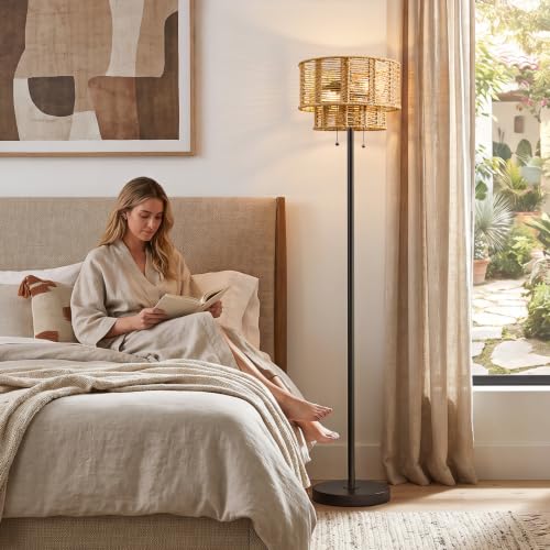 60" Rattan Floor Lamp for Living Room