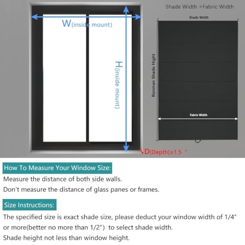 Custom Size No Drill Roman Shades Cordless Blinds Blackout for Indoor Windows (Black / Custom Size)