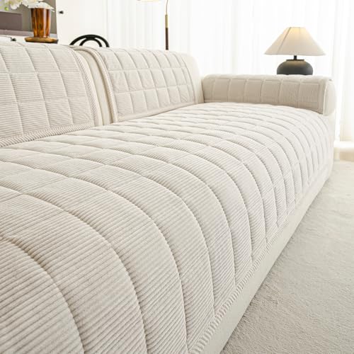Couch Covers for Sectional Sofa (Beige White / 1PC/35"X83")