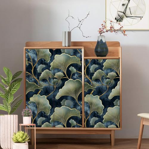 Dark Blue Ginkgo Leaf Peel and Stick Wallpaper