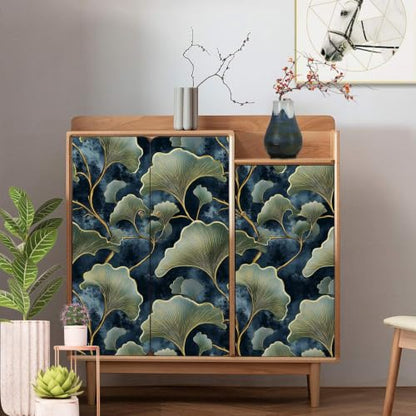 Dark Blue Ginkgo Leaf Peel and Stick Wallpaper