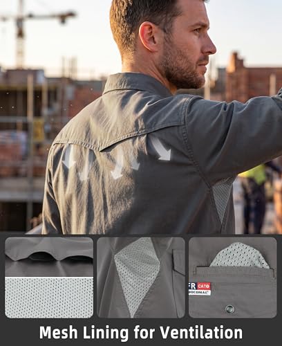 Mens Vented FR Shirts Pearl Snap 6.5oz Soft Canvas Breathable Mesh
