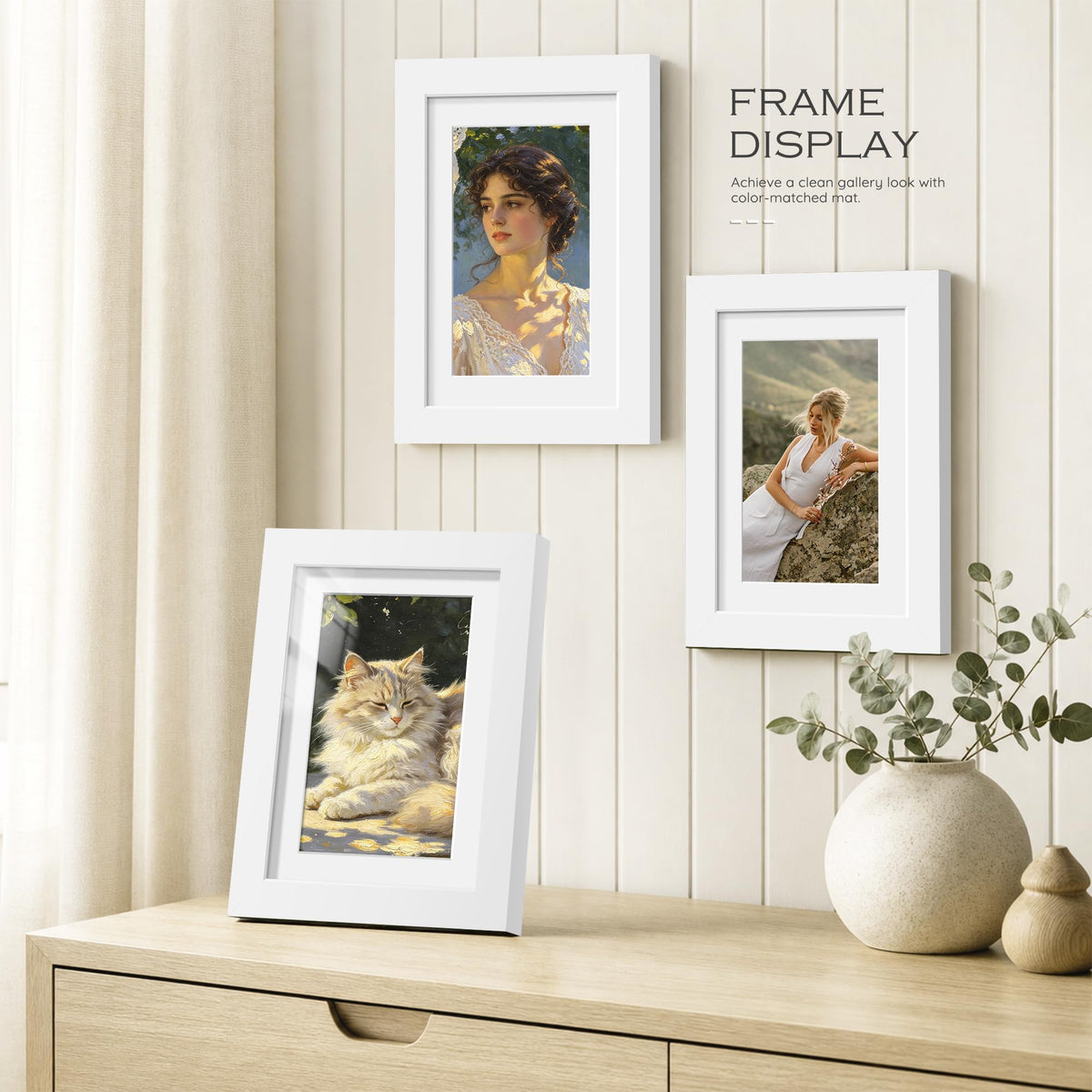 5x7 White Wooden Picture Frame (White Frame White Mat / 5x7)