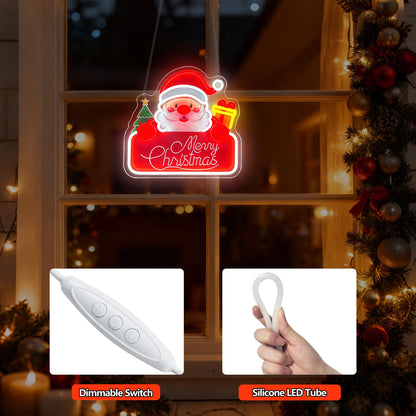 Santa Claus Neon Sign Dimmable Merry Christmas Neon Lights with Battery Box (Multicolor-Santa Claus)
