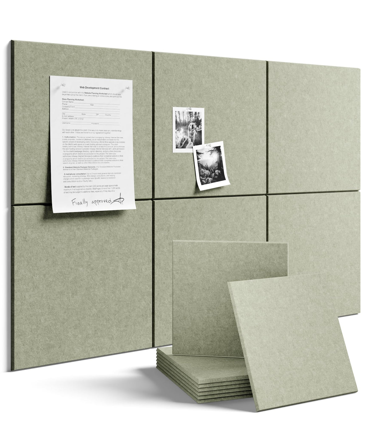 Felt Bulletin Board & Cork Board Alternative 48'' x 36'' (Sage-1 / Solid tile 6-pack)