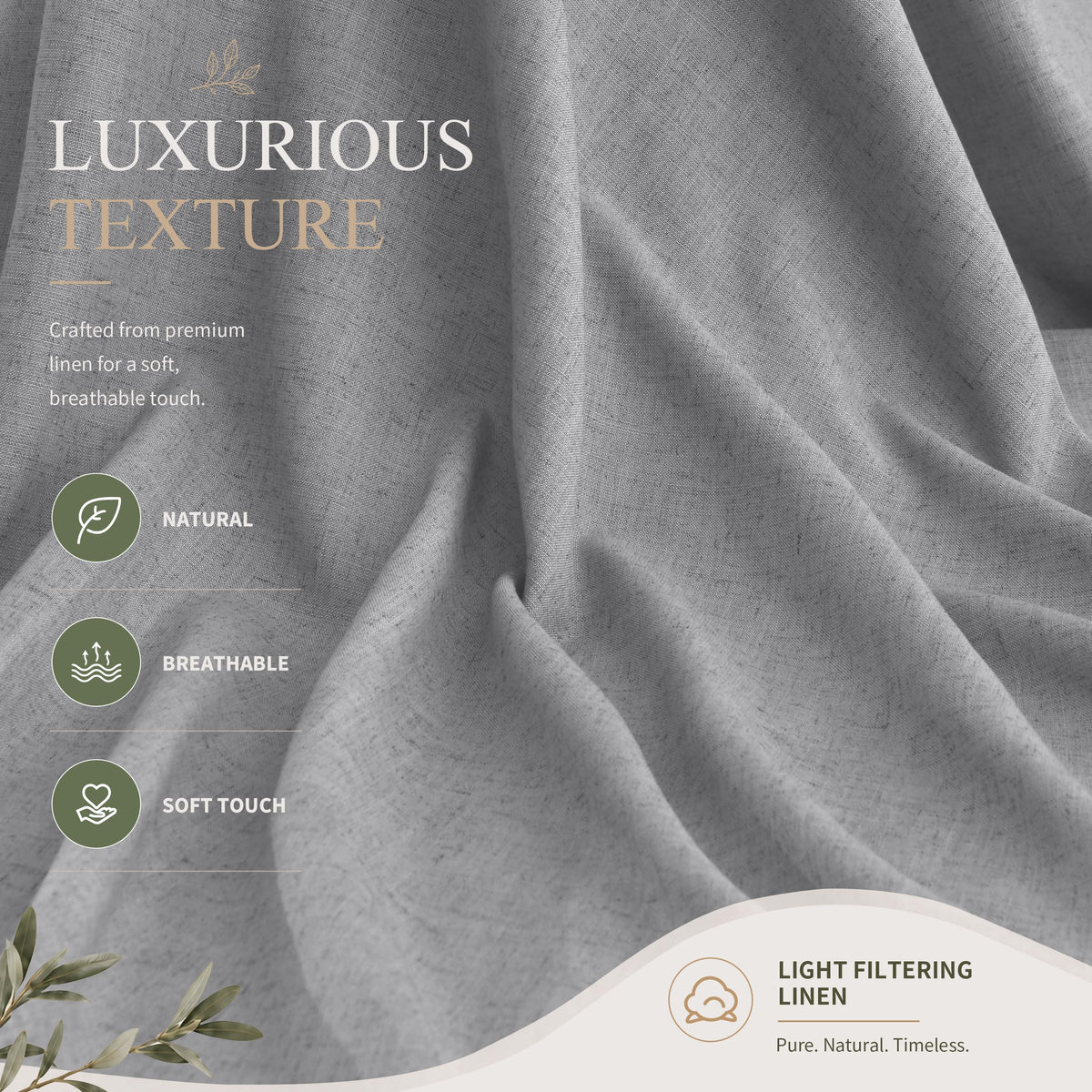 Grey Linen Curtains 108 Inches Long Drape for Living Room 2 Panels (Grey / 52"W x 108"L (Pack of 2))