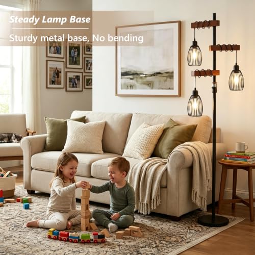 3 Lights Wood Floor Lamp for Bedroom