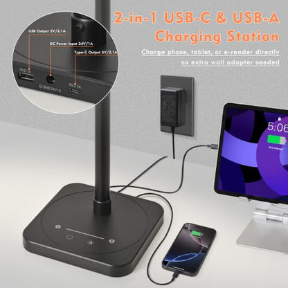 Desk Lamp for Home Office with USB C Charging Ports Wireless Charger