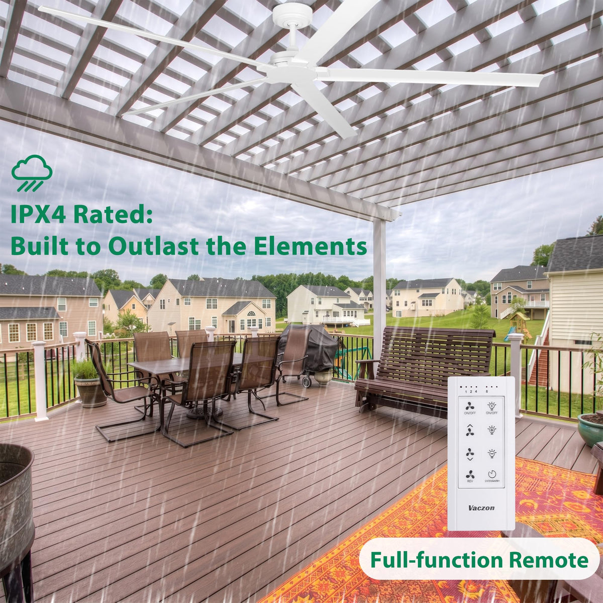 72" Outdoor Ceiling Fan With Remote (White / 72-inch)