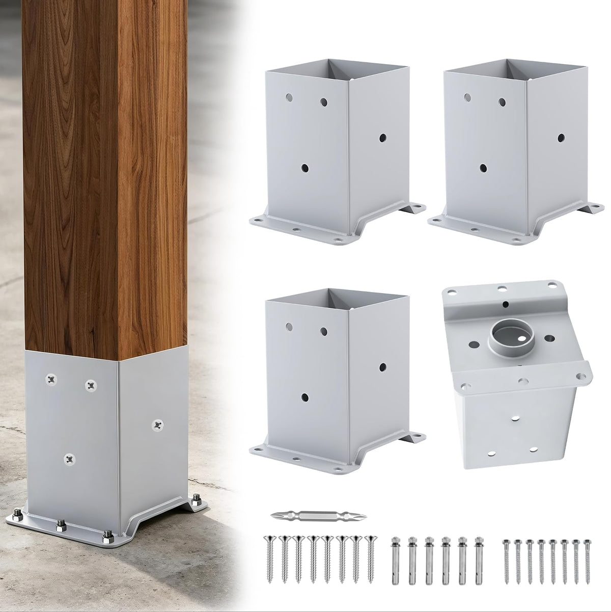 4 Pcs Silver 4"x 4" Post Base Fit (Silver / 4"x 4")