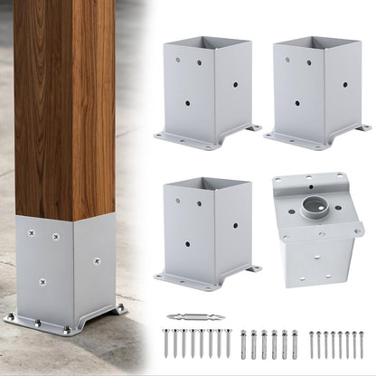 4 Pcs Silver 4"x 4" Post Base Fit (Silver / 4"x 4")