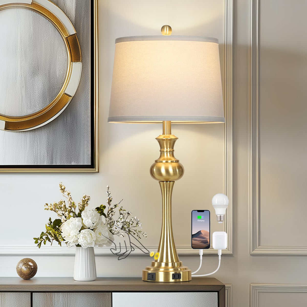 Gold Table Lamp for Living Room (Gold)