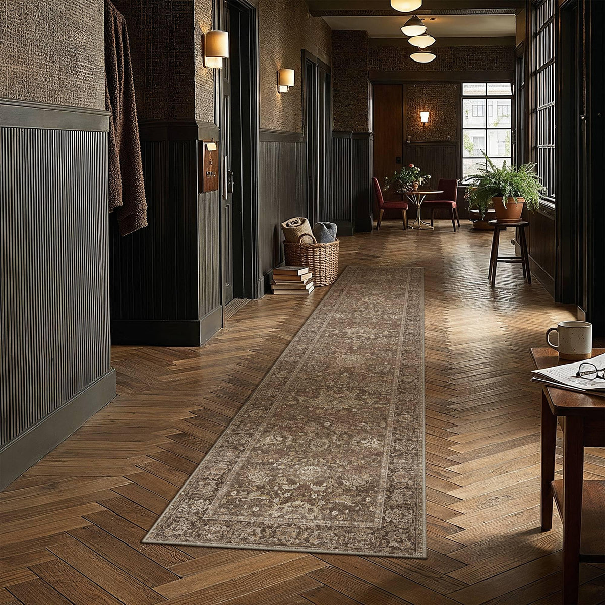 Hallway Runner Rugs 3x10 Brown Vintage Rug (Retro | Brown / 3' x 10' (Runner))