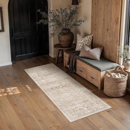 Beige Washable 2x6 Runner Rugs for Hallway Entryway (Retro | Beige / 2' x 6' (Runner))