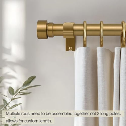 Warm Gold Curtain Rods for Windows 48 to 84 with Adjustable Brackets Heavy Duty 1" Diameter Brass Window Treatment Rod with Solid Metal Finials for Outdoor Bedroom Kitchen Living Room (Warm Gold / 16"-88"|1 Pack)