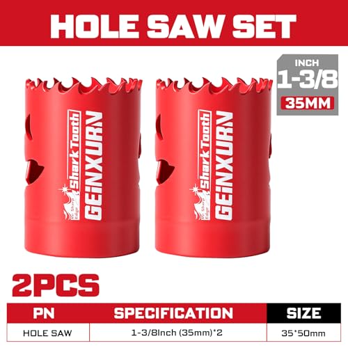 1-3/8 Inch(35mm) Hole Saw, 2PCS HSS Bi-Metal Hole Saw Kit with Shark Tooth Hole Cutter for Wood,Drywall, PVC Boards and Thin Metal (2 PCS 1-3/8")