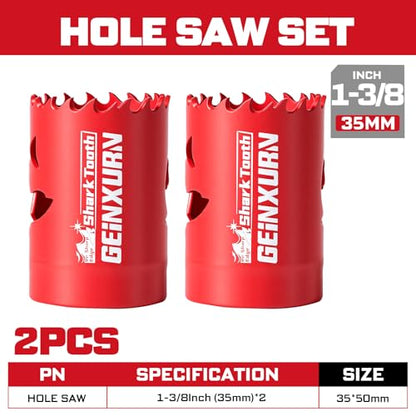 1-3/8 Inch(35mm) Hole Saw, 2PCS HSS Bi-Metal Hole Saw Kit with Shark Tooth Hole Cutter for Wood,Drywall, PVC Boards and Thin Metal (2 PCS 1-3/8")