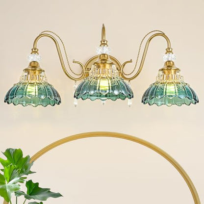 Bathroom Vanity Light Fixture with Floral Glass Shade