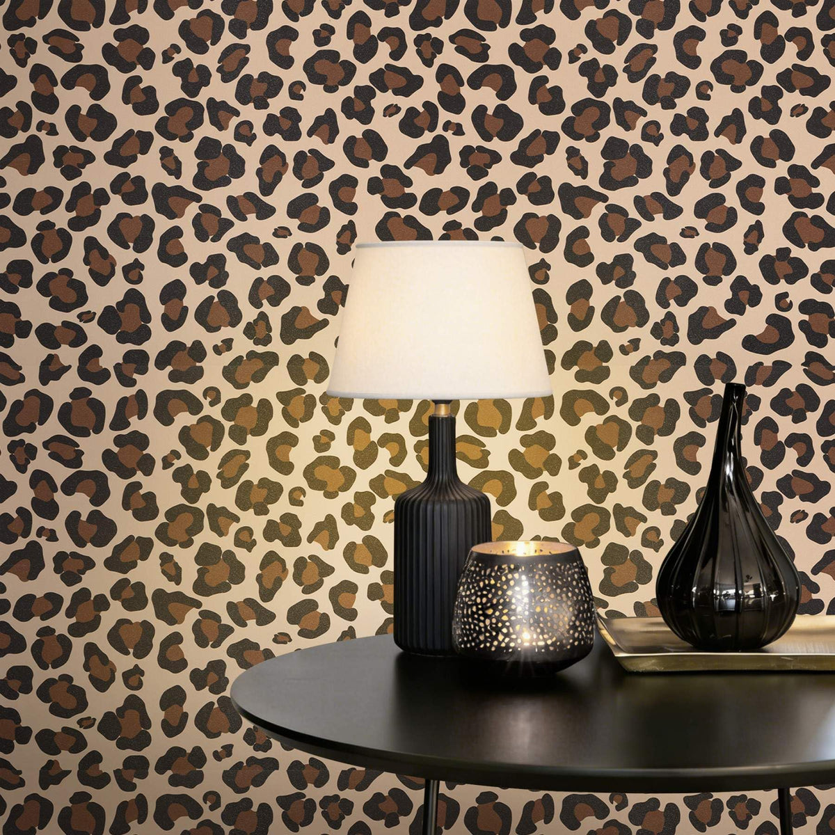 Cheetah Print Decor Peel and Stick Wallpaper (Black/Brown / 17.3" x 393.7")