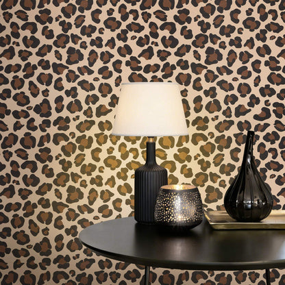 Cheetah Print Decor Peel and Stick Wallpaper (Black/Brown / 17.3" x 393.7")