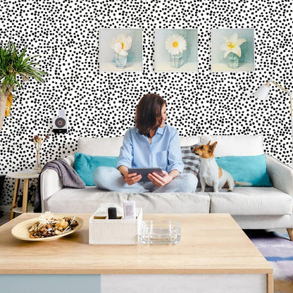 Peel and Stick Wallpaper Polka Dot Wallpaper 17.7” x 393.7” (A Black Dot / 17.7" x 393.7")