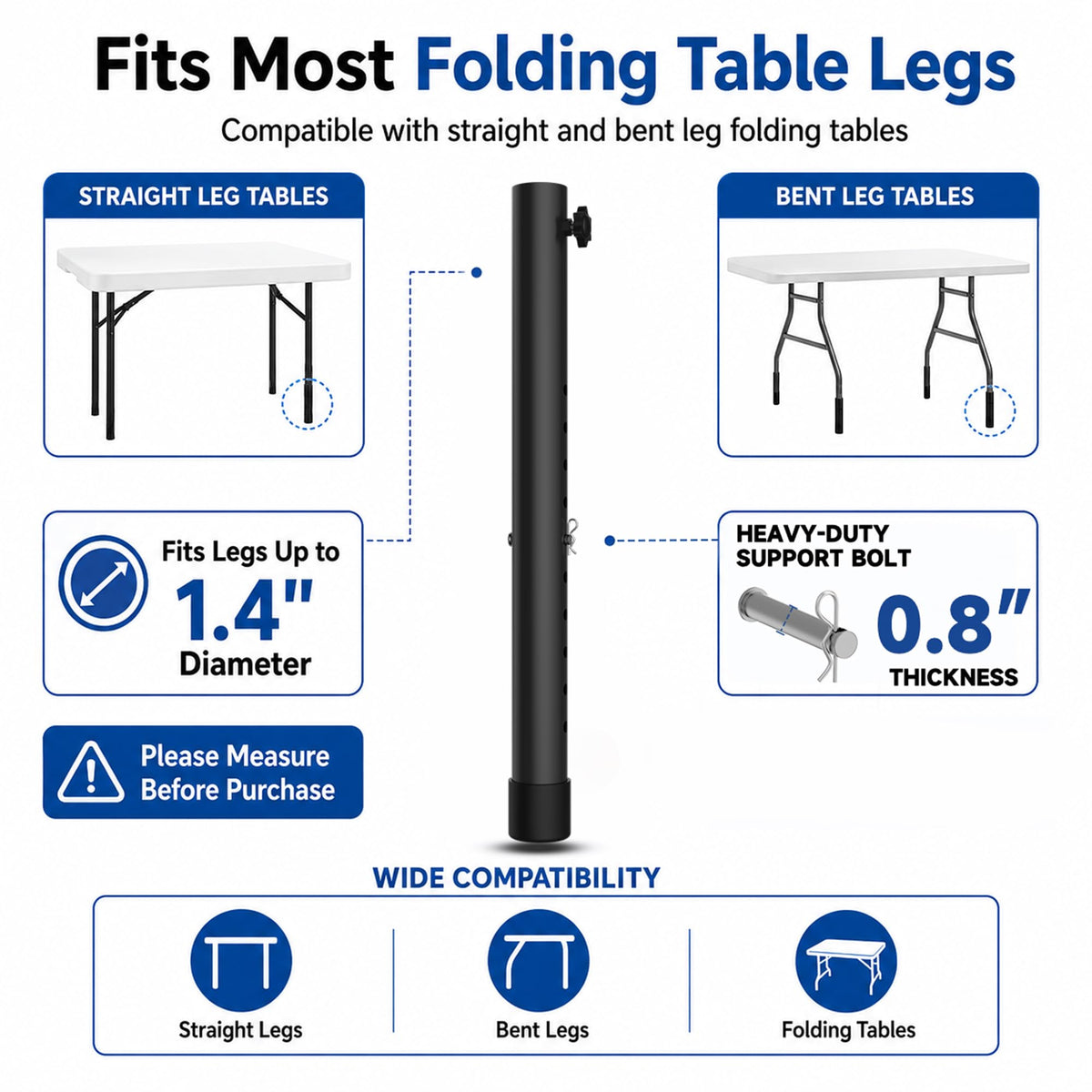 Folding Table Leg Extenders (17.5" (10-level Height Adjustable))