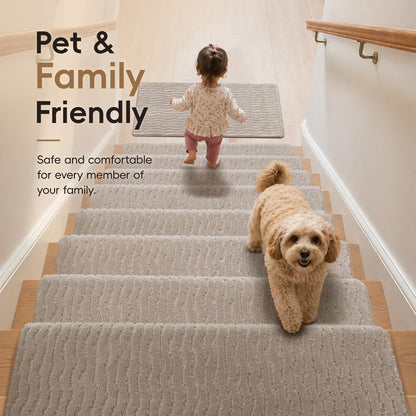 Rounded Bullnose Carpet Stair Treads (Light Warm Beige / 9.5" x 30" x 1.5")