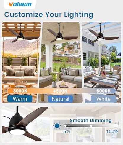 Outdoor Ceiling Fans with Light for Patios (Brown)