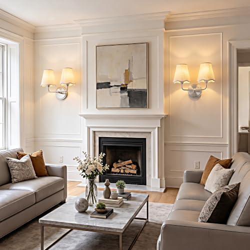 Bathroom Light Fixtures with White Wavy Flared Fabric Shade