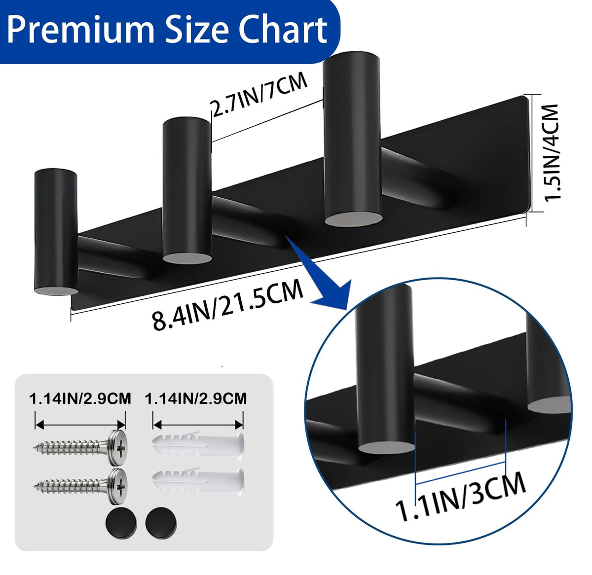 Matte Black Coat Rack Wall Mount (Matte Black / “T“ Shape 3 Hooks 1 Pack)